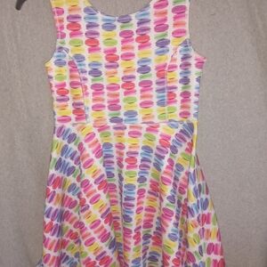 French Macaron Girls Skater dress. Sz. Large 10/12. Pink/Green/Purple/Yellow